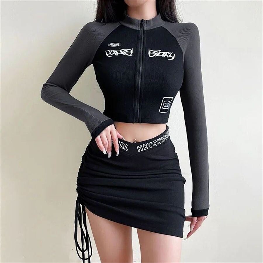 Harajuku Streetstyle Sport Zippered Long Sleeve Crop