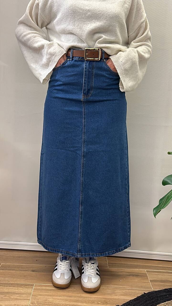 Dark Blue Straight Maxi Denim Skirt