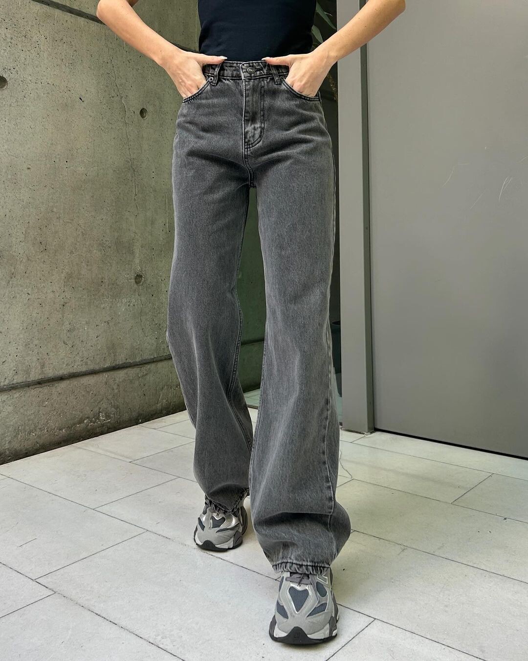 Fumed Gray Wide Leg Jeans
