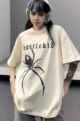Beige Battlekid Spider Oversized Unisex Tshirt