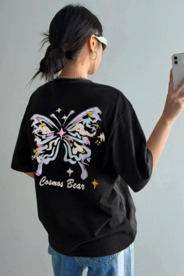 Colorful Butterfly Back Printed Oversized Unisex Tshirt