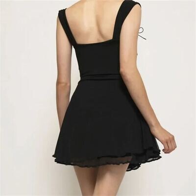 Black Tulle Lace Strap Dress