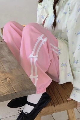 Pink Coquette Ribbon Side Stripe Trackpants