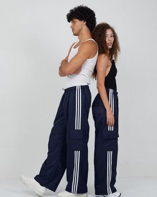 Navy Blue Triple Stripe with Pocket Unisex Trackpants