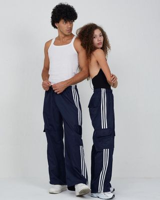 Navy Blue Triple Stripe with Pocket Unisex Trackpants