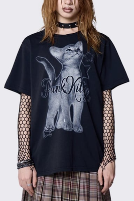 Punk Kitty Print T-Shirt