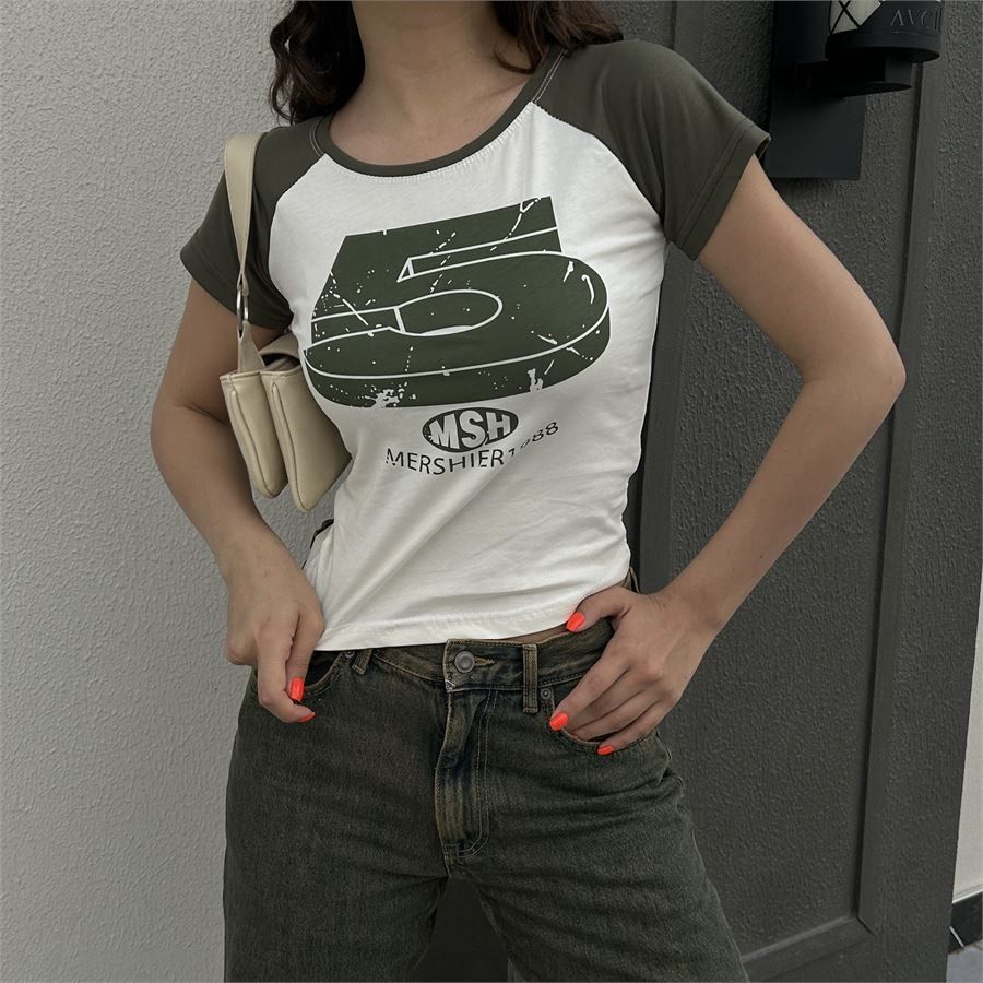 Retro Raglan 5 Mershier Short Sleeve Crop