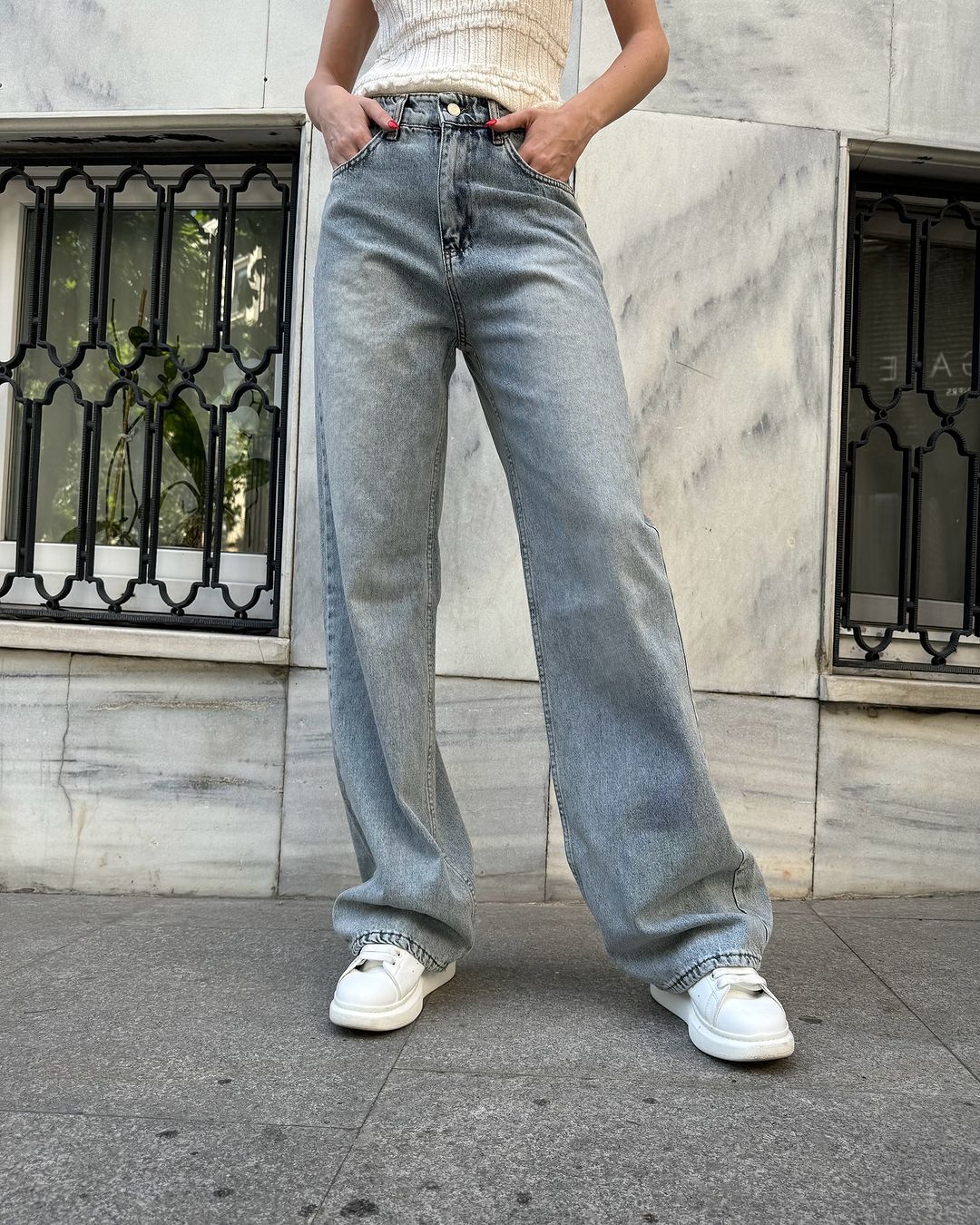 Washed Blue Baggy Jeans