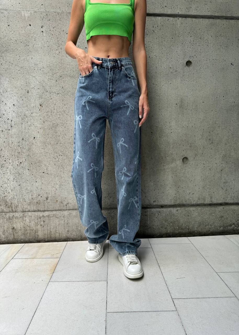 Bows Printed Baggy Jeans