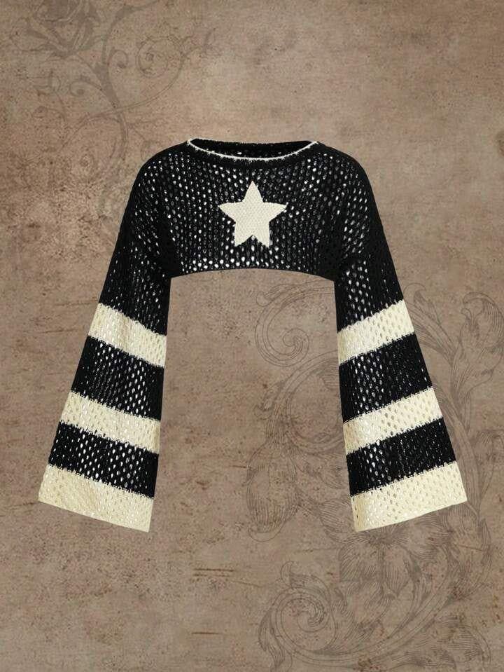 Y2K Streetwear Starry Beige Detailed Knit Bolero