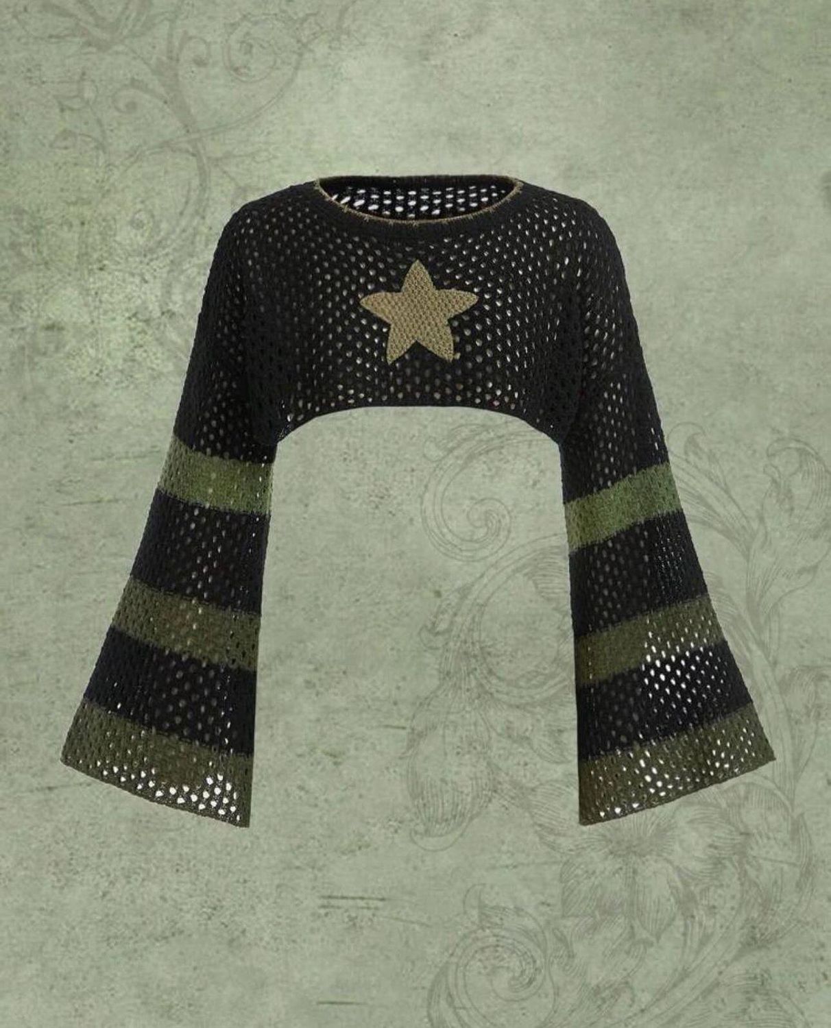 Y2K Streetwear Starry Khaki Detailed Knit Bolero