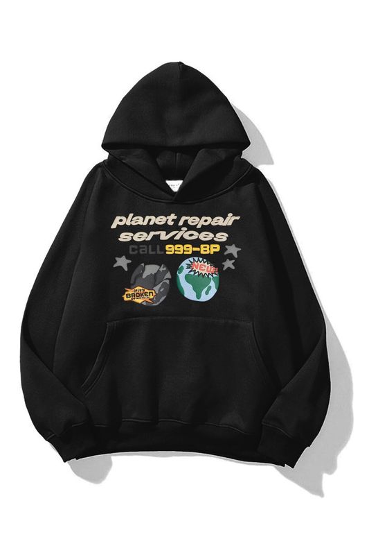 PLANET REPAIR Black Extra Oversized Unisex Hoodie