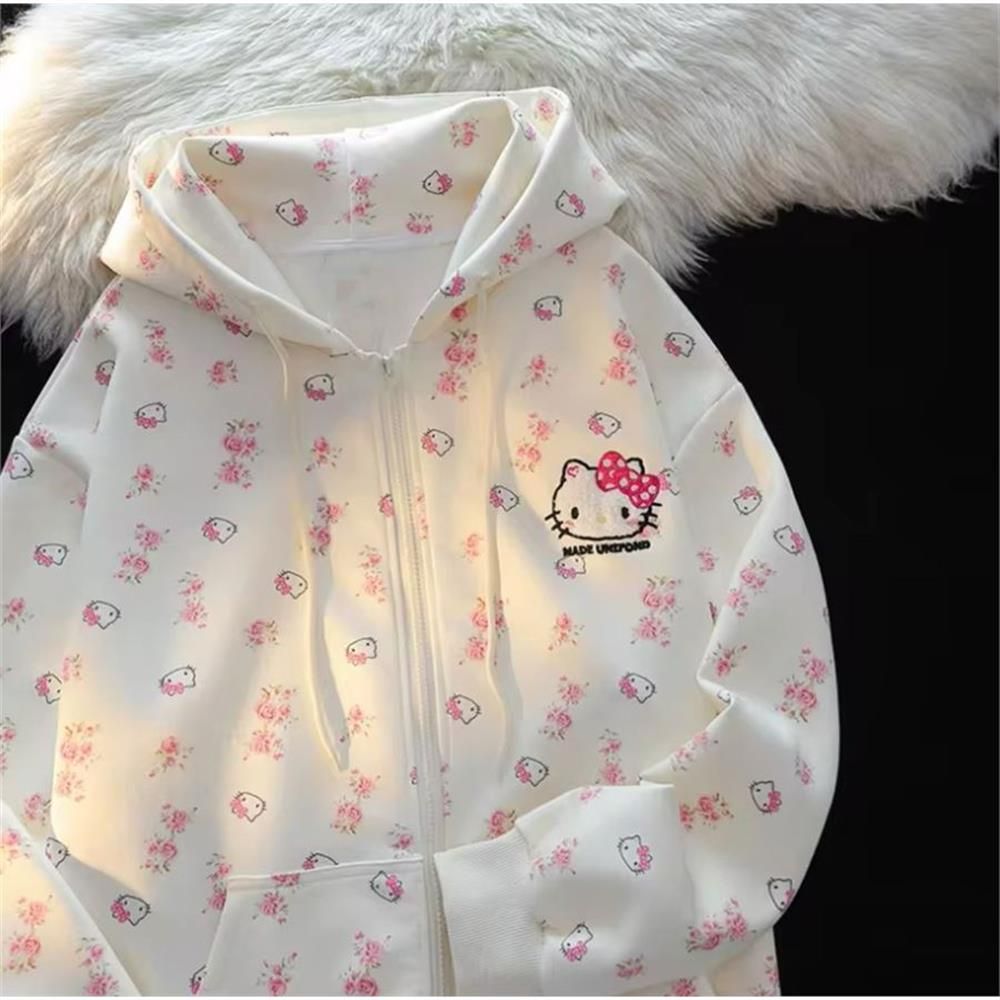 White Hello Kitty Collage Zip Up Hoodie