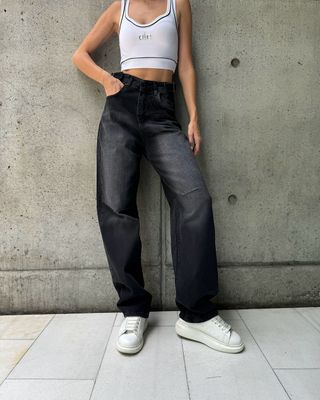 Fumed Black Baggy Belted Jeans