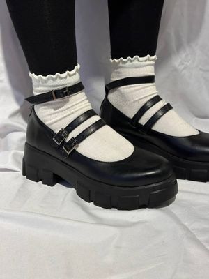 Black Triple Stripe Matte Lollita Platform Shoes