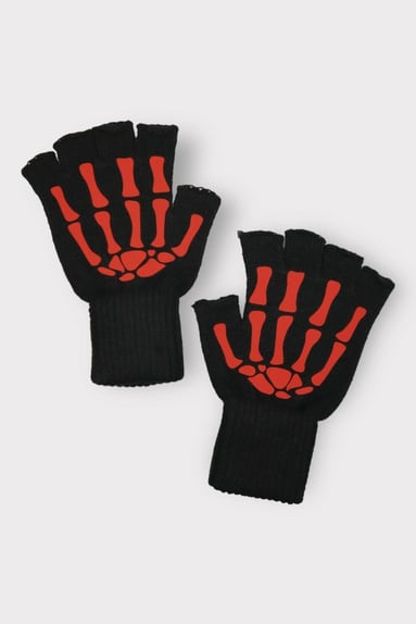 Red Cutout Finger Skeleton Gloves