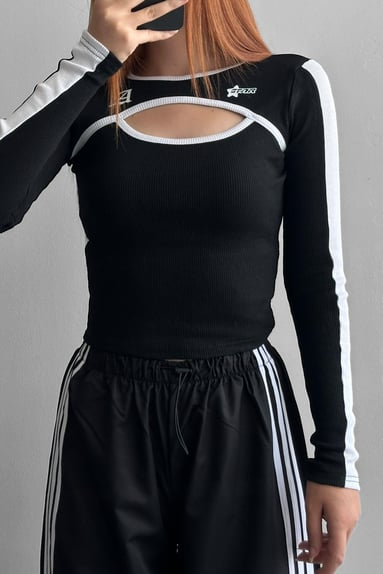 Black A Star Long Sleeve Top