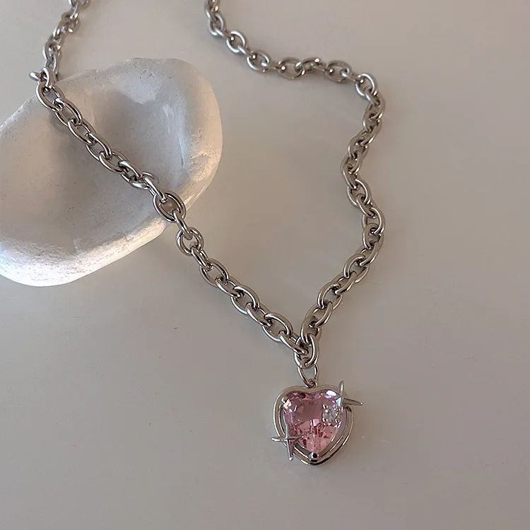 Pink Sparkled Heart Necklace