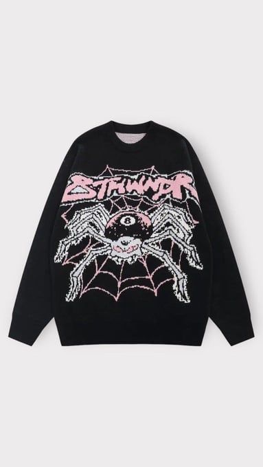 Black Pink Spider Knit Sweater
