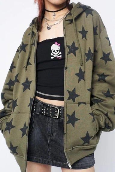 Khaki Star Zip-Up Hoodie