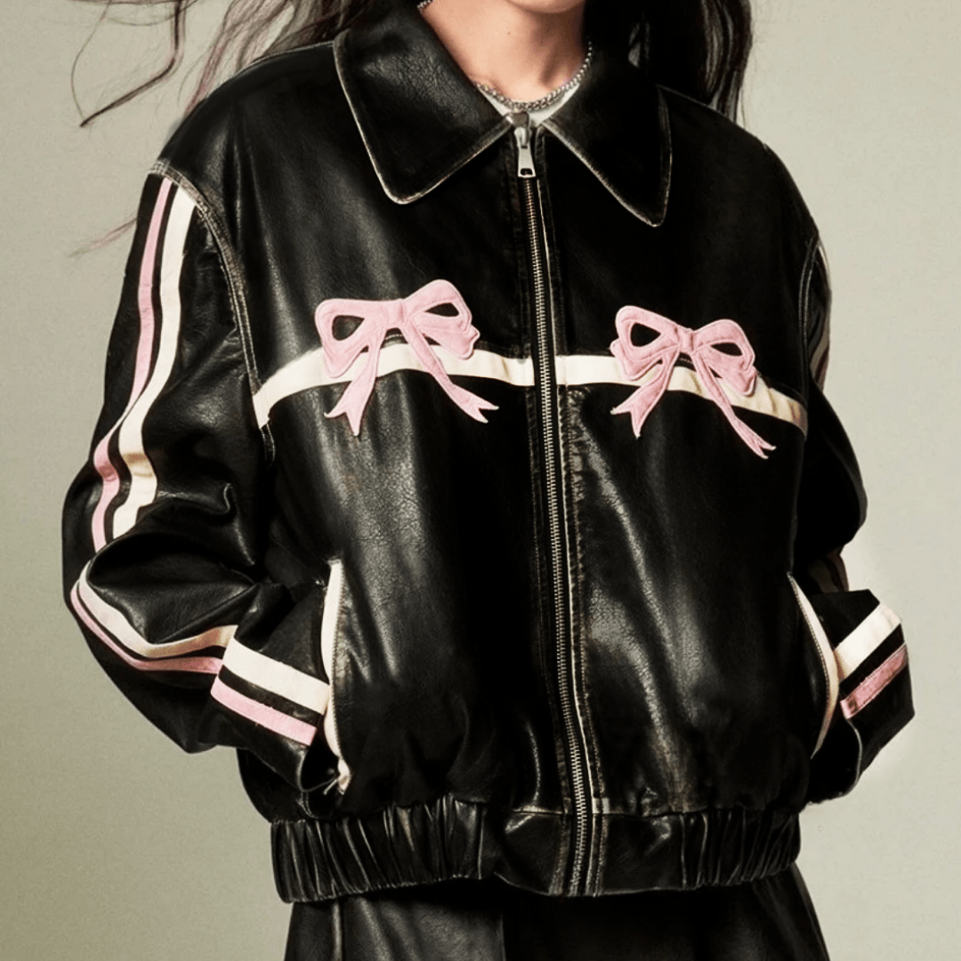 Dad Fit Bow Leather Jacket