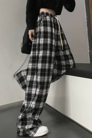 Black Harujuku Oversized Plaid Sweatpants