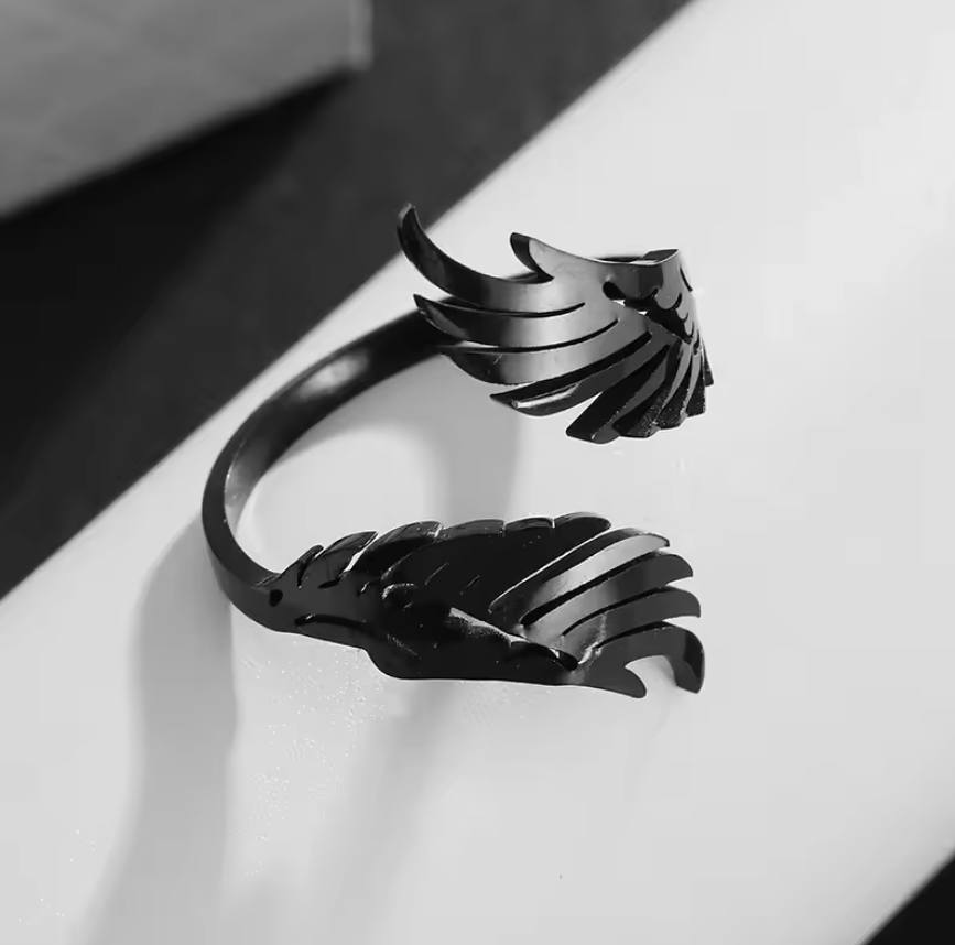 Black Stainless Steel Angel Wing Ring