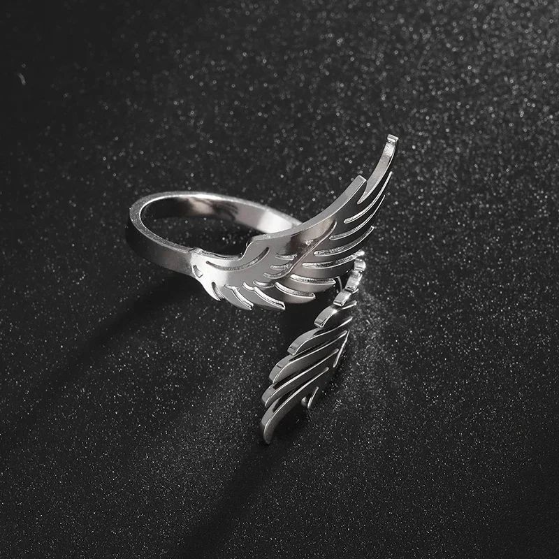 Silver Stainless Steel Angel Wing Ring