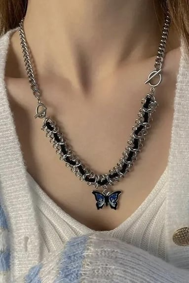 Blue Butterfly Black Stone Necklace