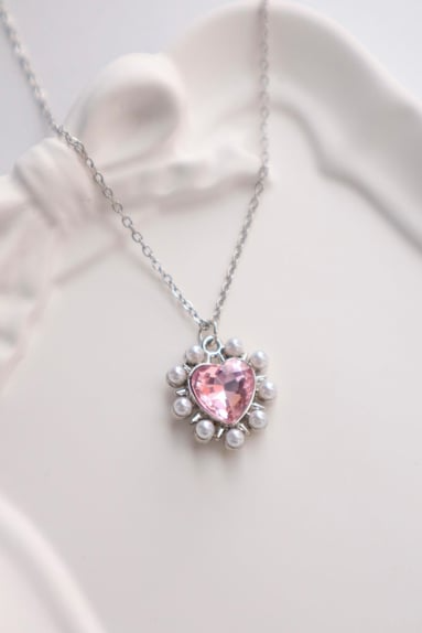 Pink Heart Pearl Detail Necklace