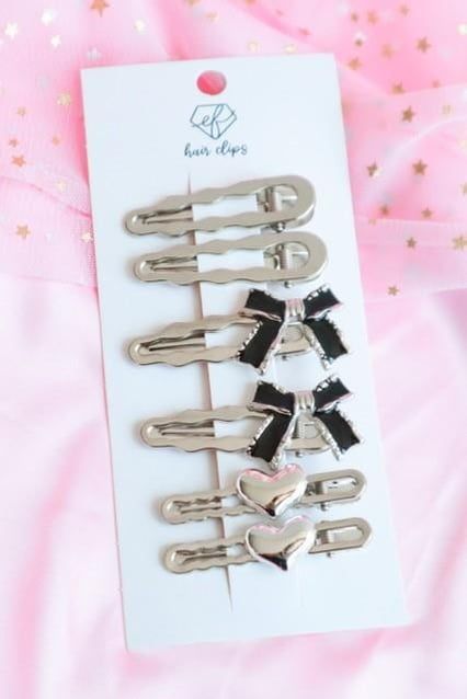 Black Bow 3 Hair Clips Set