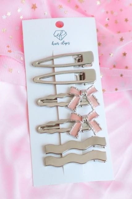 Pink Bow 3 Hair Clips Set