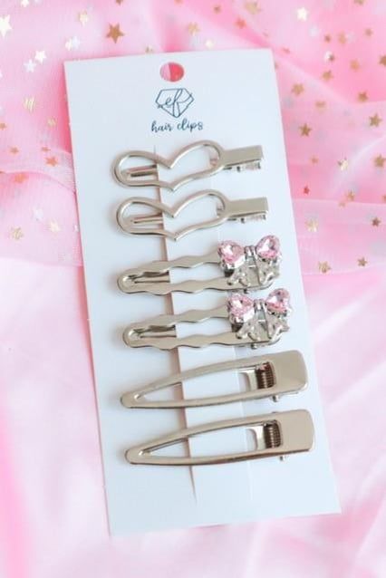 Pink Pearled Bow 3 Hair Clips Set