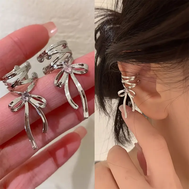 2 Pcs Ribbon Bow Non-pierced Ear Clips