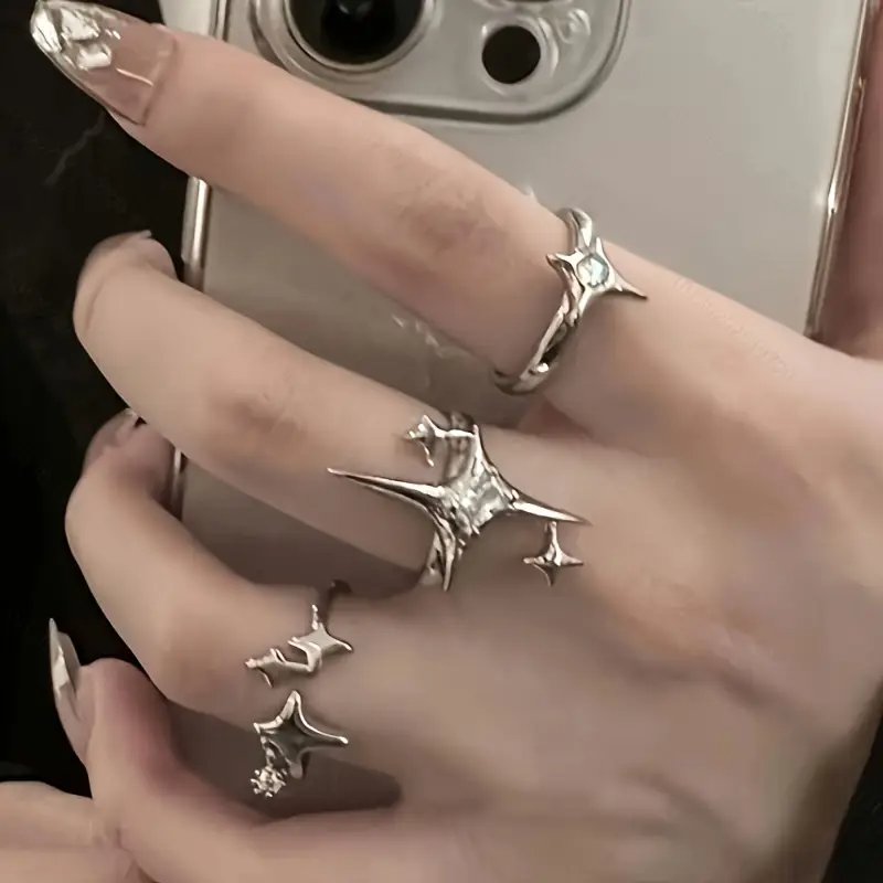 3 Pcs Y2K Starburst Rings Set