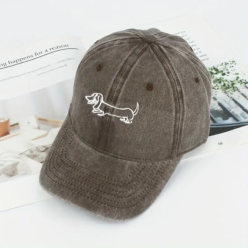 Embroidered Coffee Brown Dachshund Cap