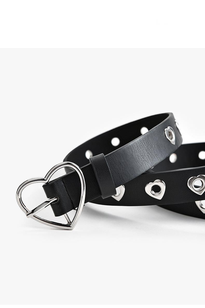 leather belt with studded heart buckle