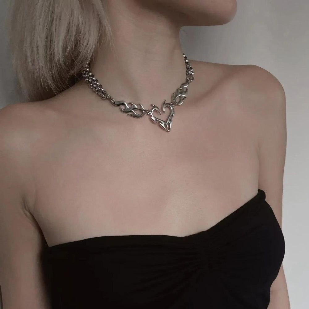 Hollow Flame Heart Necklace