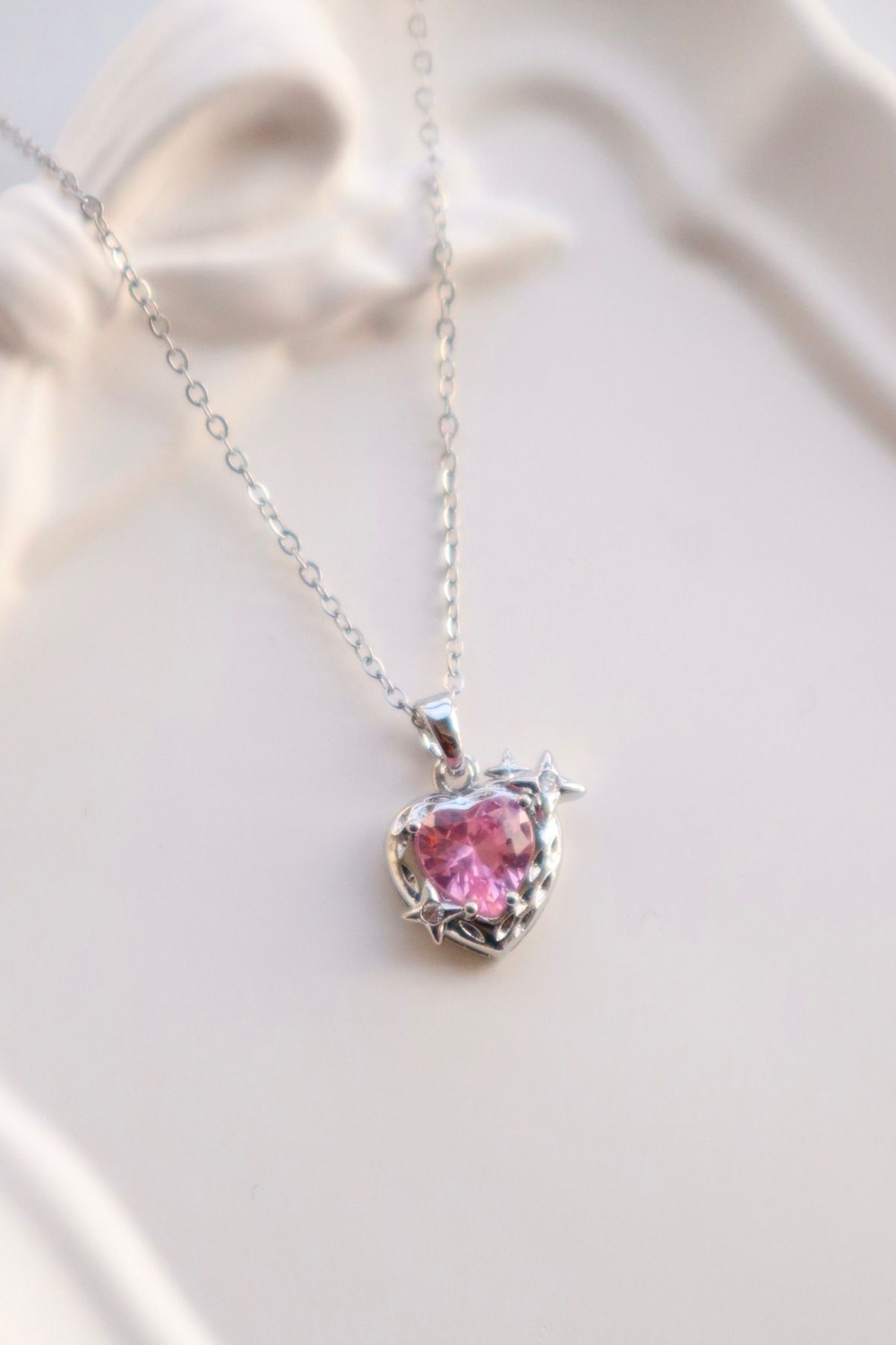 Stainless Steel Sparkling Pink Heart Necklace