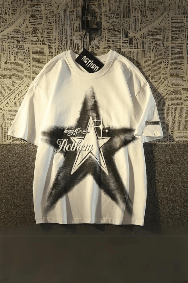 White Y2K Star Oversized Unisex Tshirt