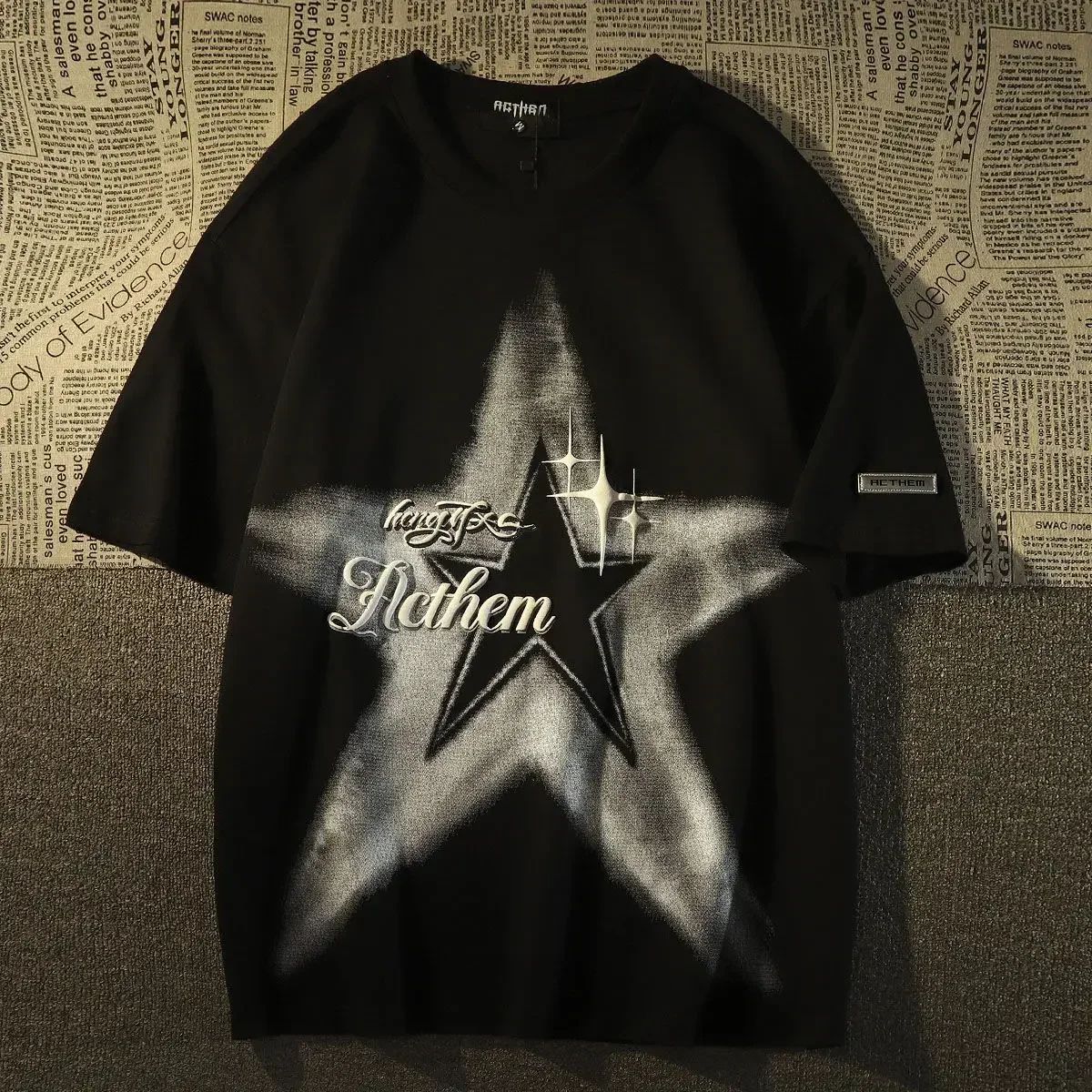 Black Y2K Star Oversized Unisex Tshirt