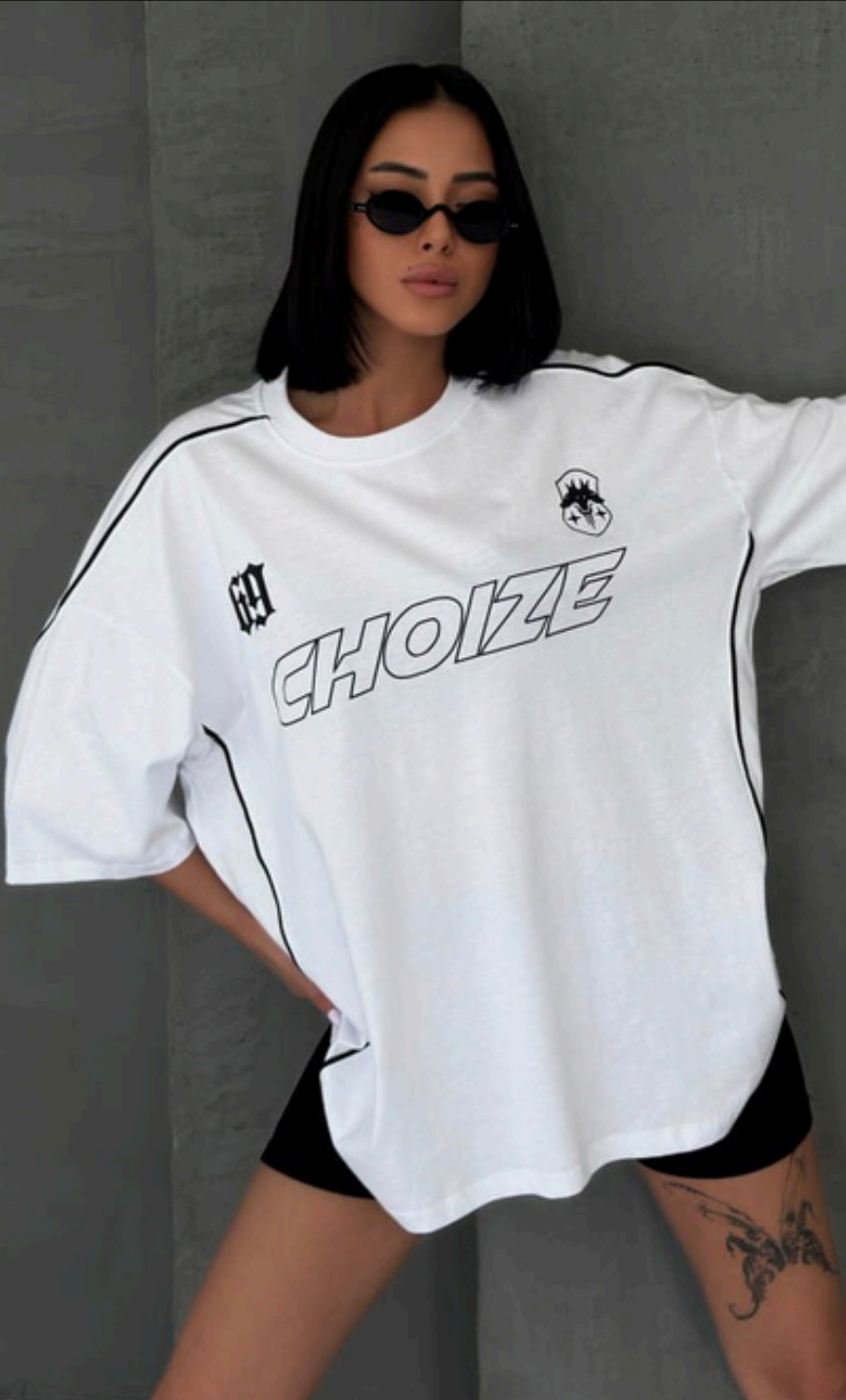 White Choize Striped Oversized Unisex Tshirt