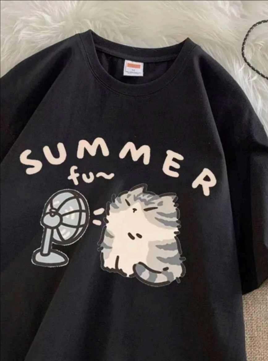 Summer Cat Fan Oversized Unisex Tshirt