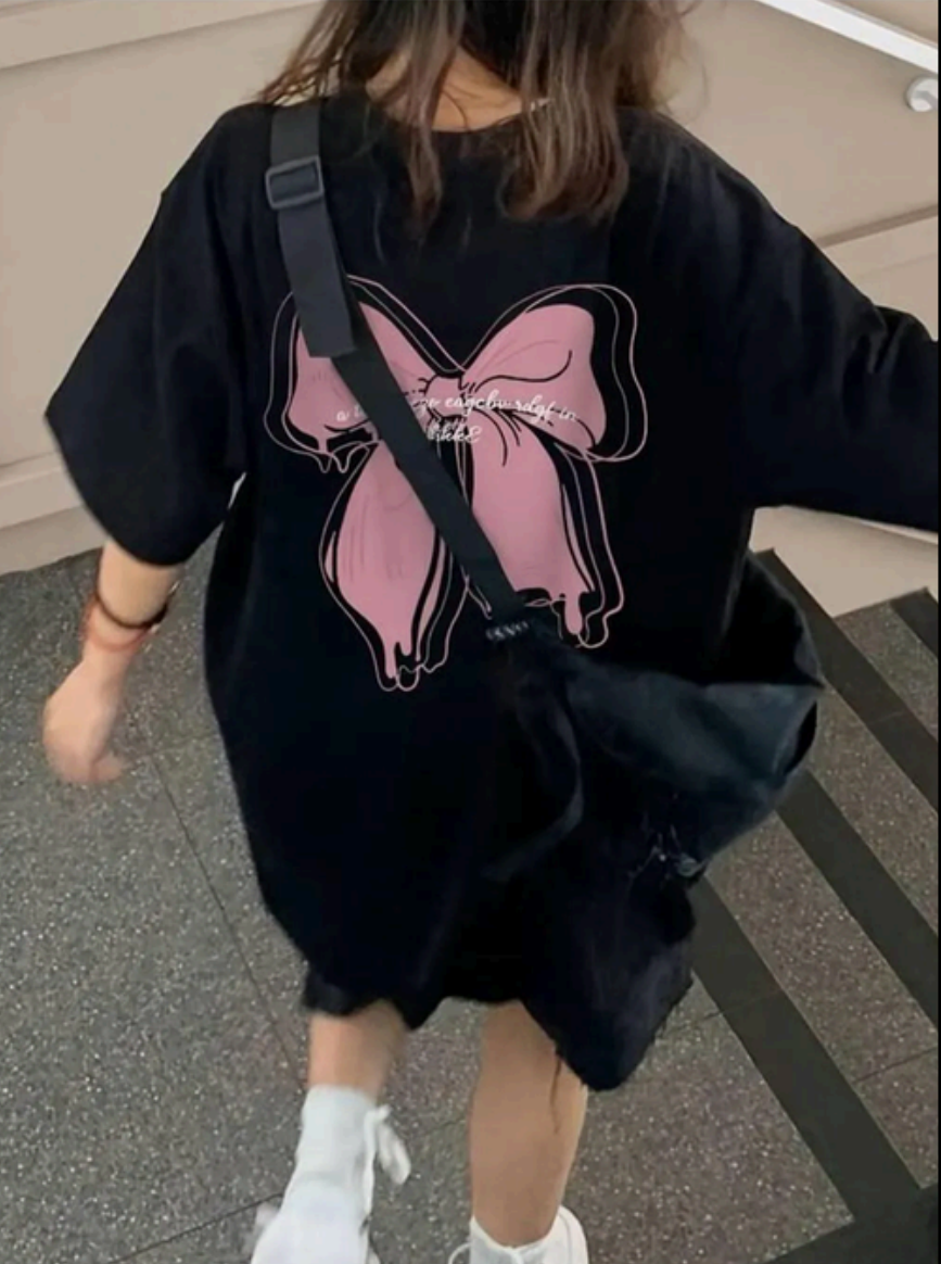 Back Bow Printed Oversized Unisex Tshirt