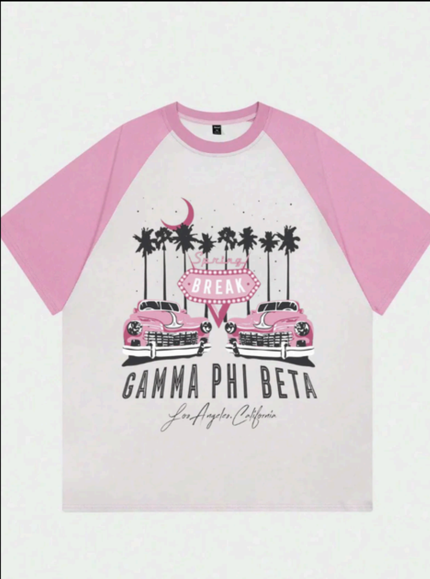 Gamma Phi Beta Pink Oversized Raglan Unisex Tshirt