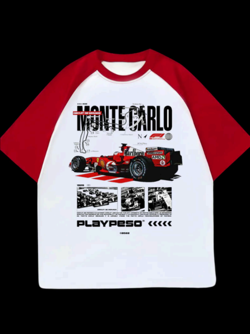 Monte Carlo Red Oversized Raglan Unisex Tshirt