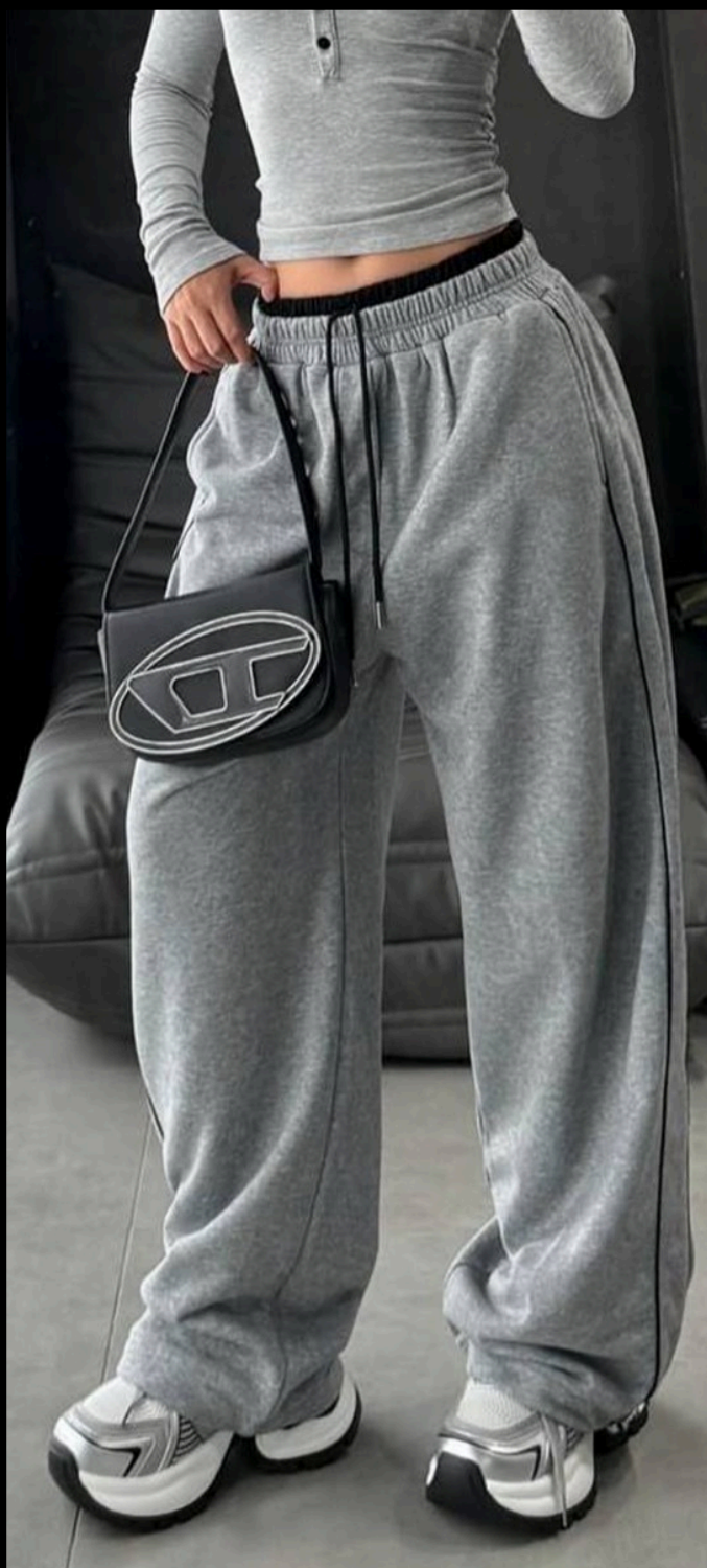 Gray Double Waist Adjustable Sweatpants