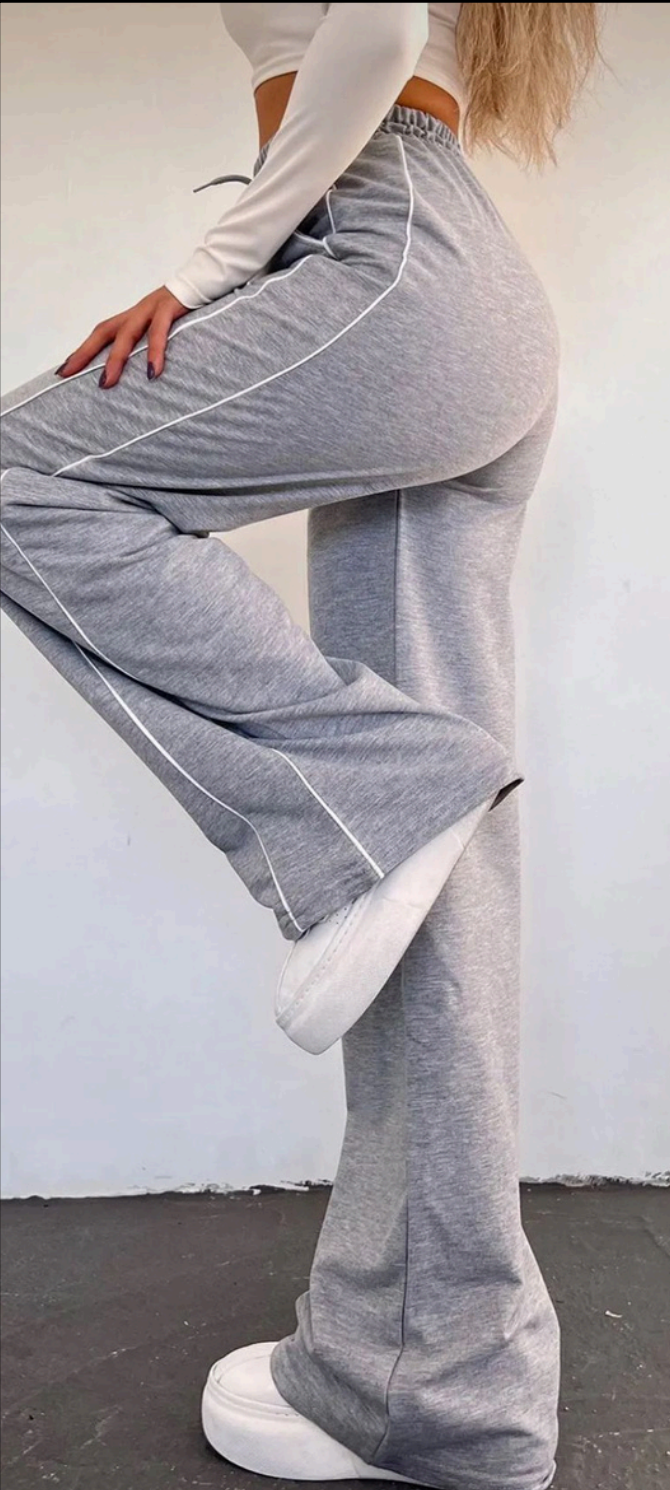 Basic Gray Striped Adjustable Sweatpants
