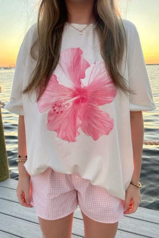 Pink Floral Printed Oversized Unisex Tshirt