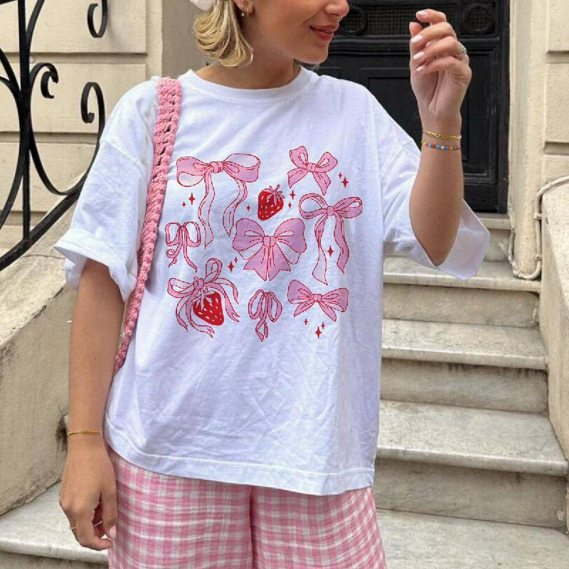 Strawberry Bows Oversized Unisex Tshirt